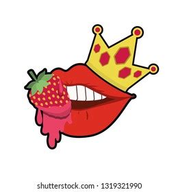 Female Mouth Dripping Strawberry Fruit Stock Vector Royalty Free