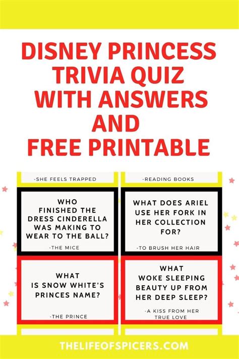 Disney Princess Trivia Quiz Questions Free Printable Disney