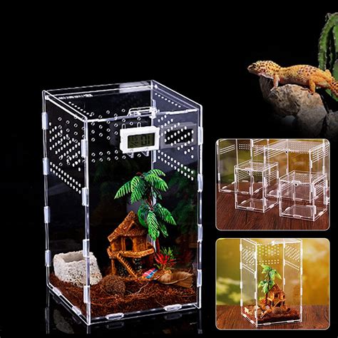 Xqk Feeding Box Transparent Reptile Breeding Case Portable Acrylic Habitat Terrarium For Spide