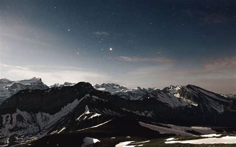 Sky Star Night Snow Mountains Range 5k Macbook Air Wallpaper Download