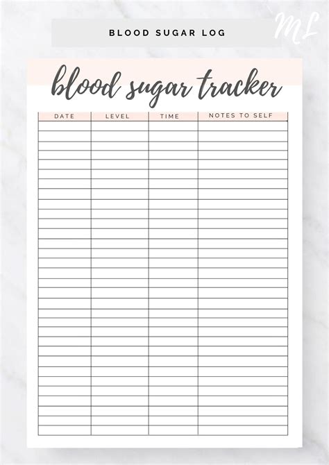 Blood Sugar Log Printable Blood Sugar Reading Tracker Blood Glucose