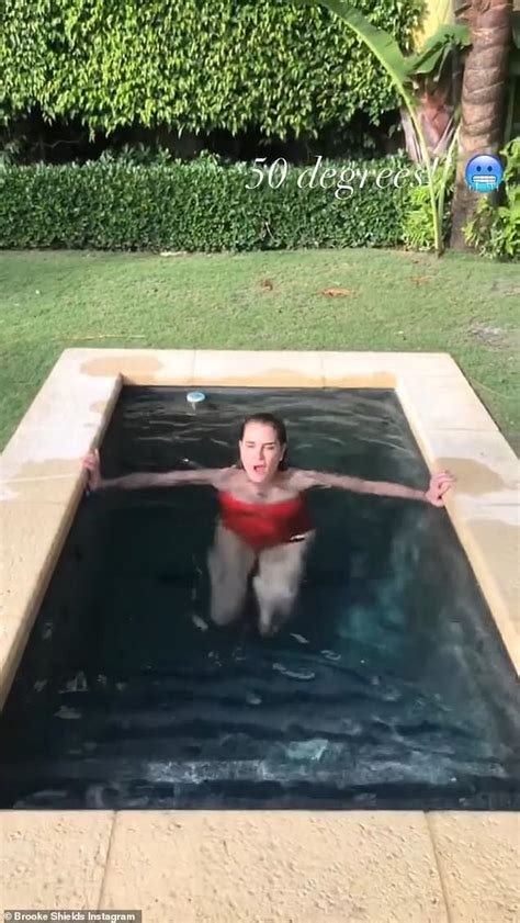 Brooke Shields 55 Sports A Strapless Red Swimsuit To Take The Plunge In A Freezing Pool