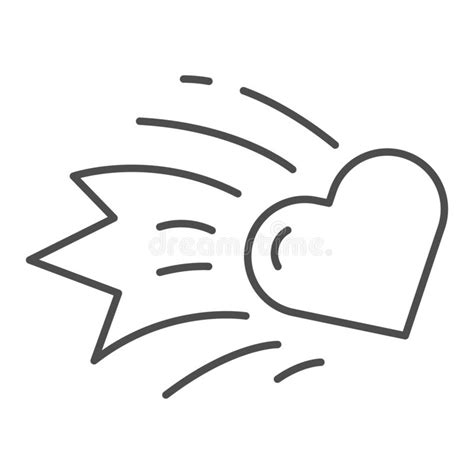 Heart Comet Thin Line Icon Falling Star Heart Vector Illustration