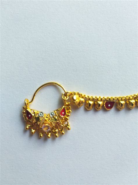 Decorated Indian Nath With Chain Wedding Jewellery Gold Plated Etsy