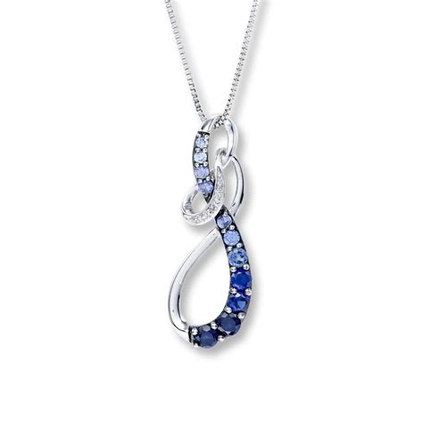 Lab Created Sapphire Necklace With Diamonds Sterling Silverjared In