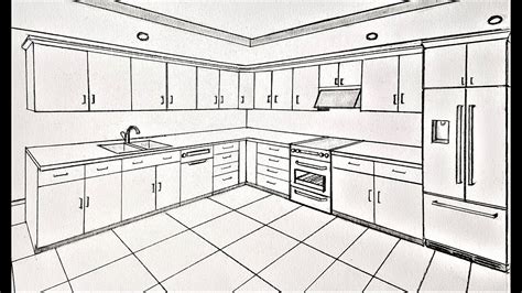 How To Draw One Point Perspective Kitchen With Furnit