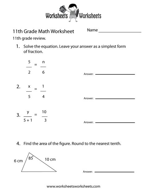 Free Printable 11th Grade Worksheets