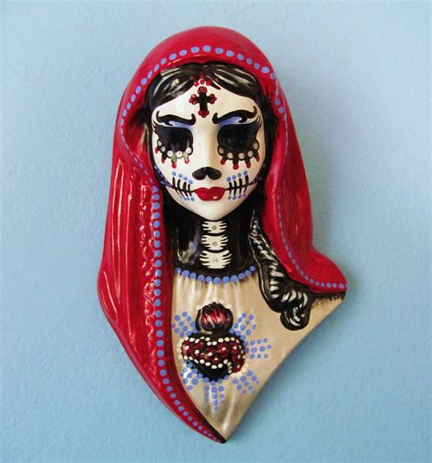 Day Of The Dead Virgin Mary Wall Hanging Bust Sculpture Etsy Day Of