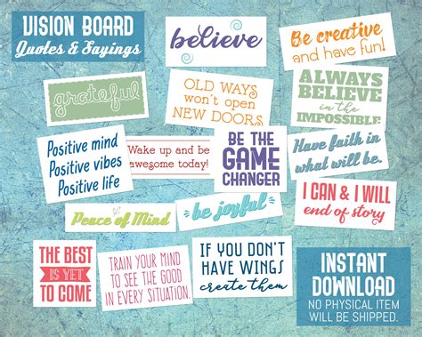 Vision Board Quotessayings Instant Digital Download Etsy Vision