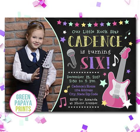 Girls Rock Star Birthday Invitation Pink Purple Teal Etsy Rock