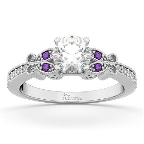Butterfly Diamond And Amethyst Engagement Ring 14k White Gold 020ct U2501
