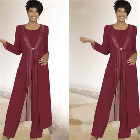 Burgundy Chiffon Bridal Pant Suits Wedding Mother Of The