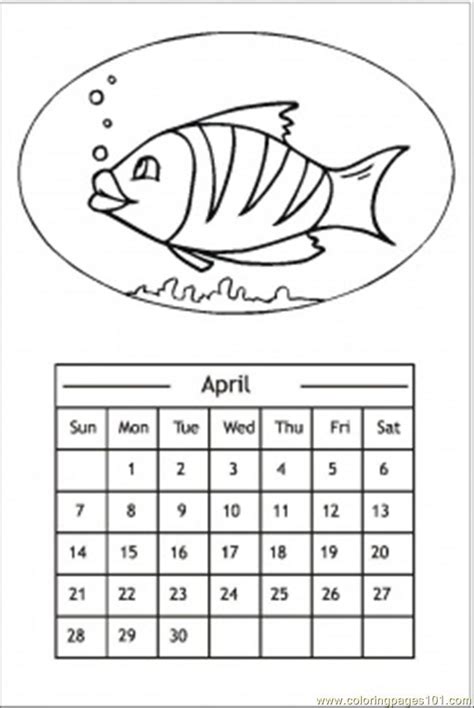 Calendar With A Fish Coloring Page For Kids Free Calendar Printable