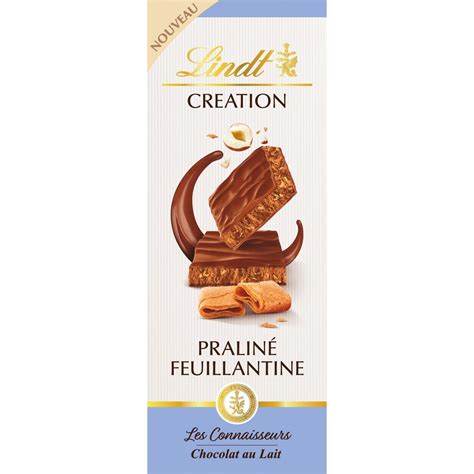 LINDT Création tablette de chocolat au lait praliné feuillantine pièce g pas cher Auchan fr