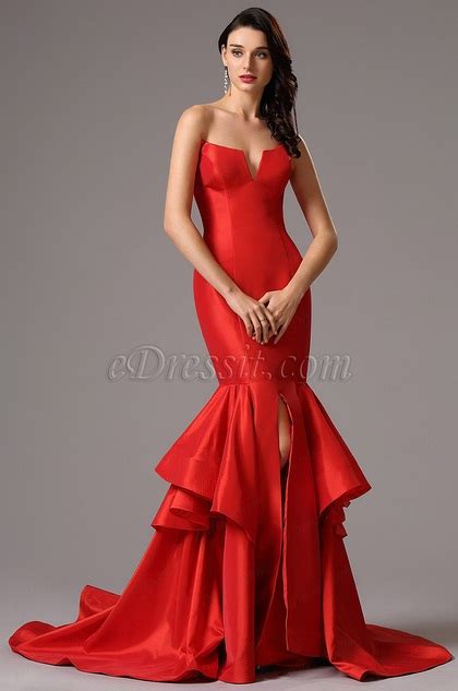 Strapless Fitted V Neck Red Mermaid Prom Gown 02161902