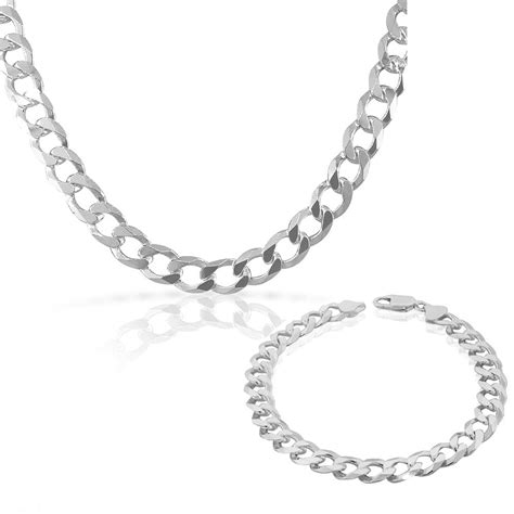 925 sterling silver mens classic cuban curb link chain necklace bracelet set made in italy