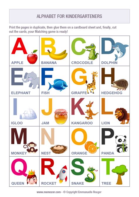 Alphabet With Pictures For Kindergarteners Free Memozor
