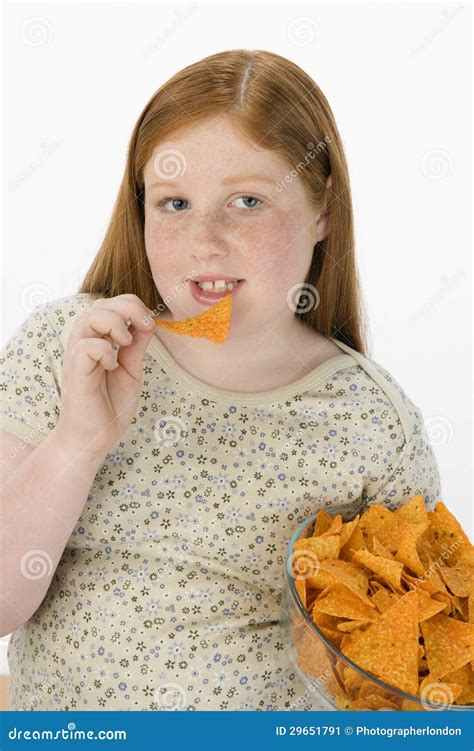 Teenage Girl Eating Nachos Stock Image Image Of Heavy 29651791