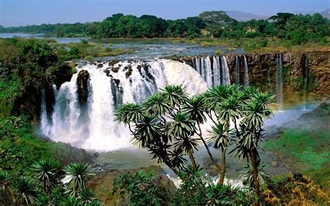 Waterfalls Blue Nile In Ethiopia Africa Tropical Vegetation Landscape