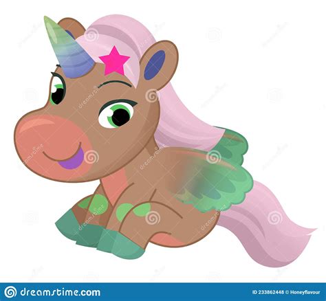 Cartoon Scene Happy Horse Unicorn Pony Illustration Stock Illustration