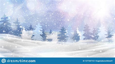 Beautiful Christmas Snowy Woodland Landscape With Snow Covered Firs