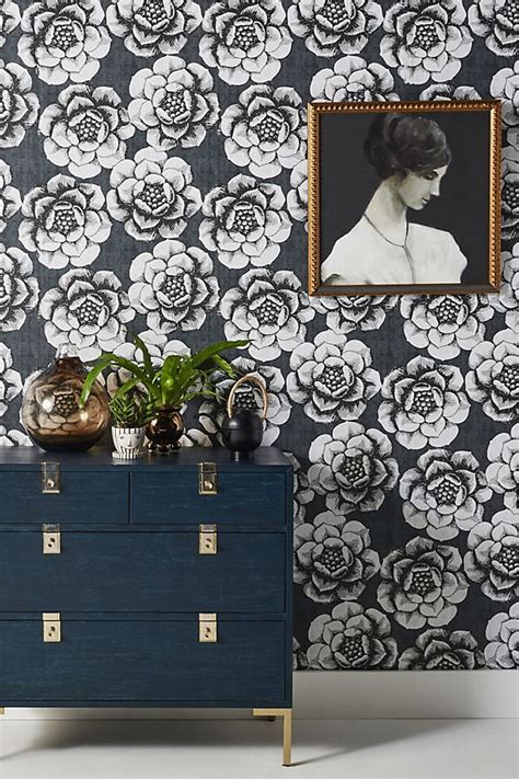 Fanciful Floral Wallpaper | Floral wallpaper, Black and white wallpaper, Wallpaper