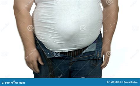 Fat Caucasian Man Can Not Fasten A Jeans Stock Footage Video Of
