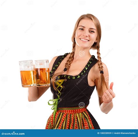 Foto Della Ragazza Di Oktoberfest Cameriera Di Bar Concetto Di Celebrazione Immagine Stock