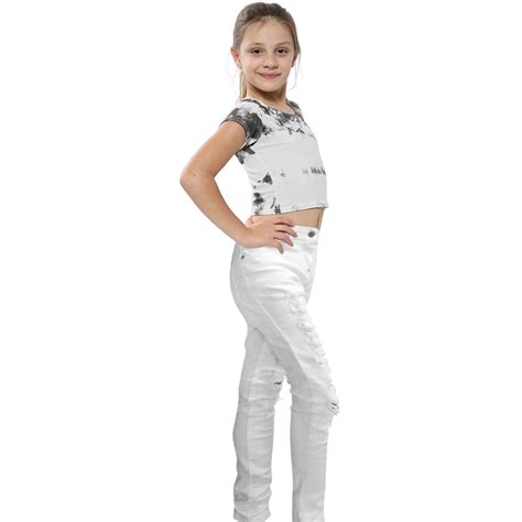 Kids Girls Skinny Jeans White Denim Ripped Stretchy Pants Jeggings 7 13
