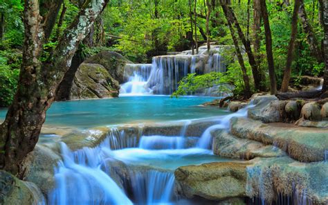 Download Wallpapers Thailand 4k Jungle Stream Waterfalls Blue