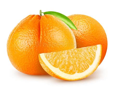 Isolated Oranges Two Whole Orange Fruit With Piece Isolated On White