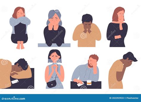 Depressed People Sad Unhappy Stressed Characters Crying Stock Vector