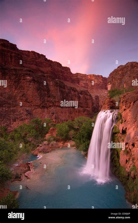 A Spring Sunset Steals Over Havasu Falls Havasupai Reservation Grand