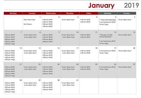 January Schedule