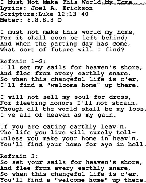 Good Old Hymns I Must Not Make This World My Home Lyrics