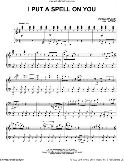 Revival I Put A Spell On You Sheet Music For Piano Solo Pdf