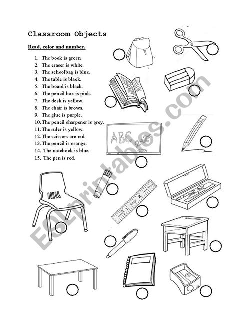 Classroom Objects And Colors Esl Worksheet By Lina Nguyen