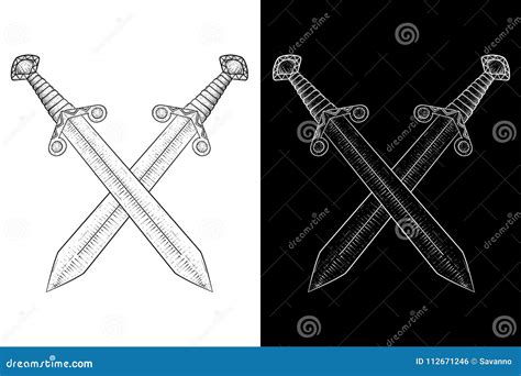 Crossed Viking Swords Cartoon Vector 85255591