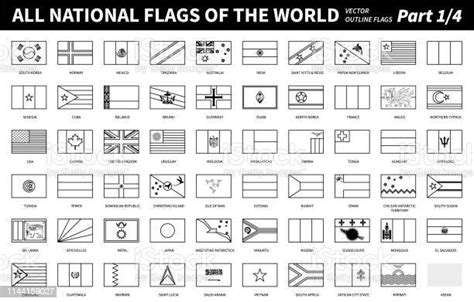 All National Flags Of The World Outline Shape Design Editable Stroke