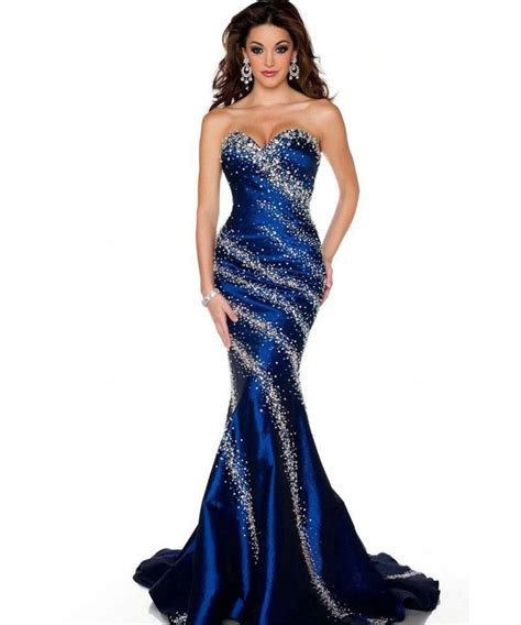 luxury royal blue mermaid evening dresses satin sweetheart beaded crystals party evening gowns