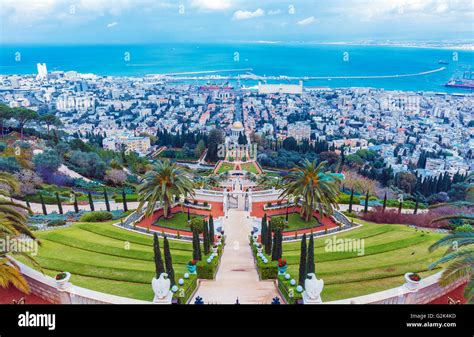 Aerial View Of Haifa From Bahai Garden Israel Stock Photo Alamy