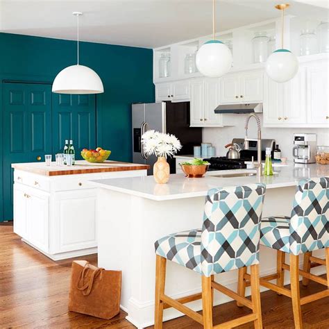 Teal Accent Wall With Matching Doors In All White Kitchen Love The