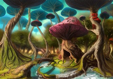 Mushroom Forest An Art Print By Chris Moschler Surealism Art Forest
