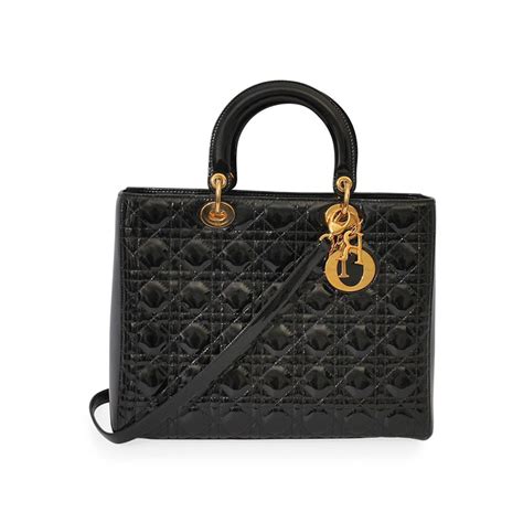 Christian Dior Quilted Patent Large Lady Dior Bag Black Luxity