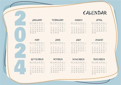 Kalender 2024 Horizontale Blaue Vorlage Wochenbeginn Am Montag