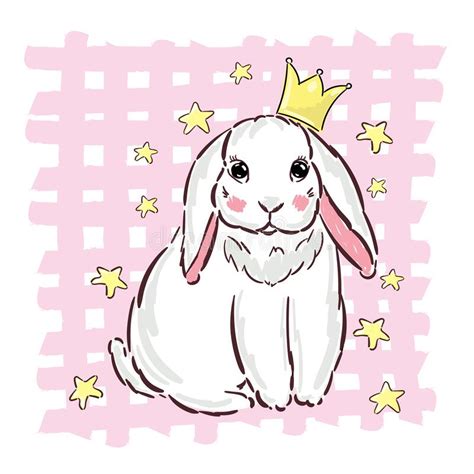 Hand Drawn Vector Princess Bunny Rabbit Cute Cartoon Character Print