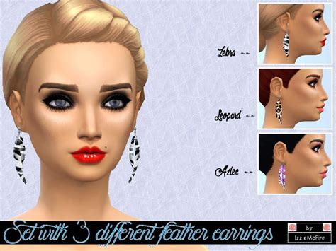 The Sims Resource Feather Earrings Set With 3 Different Prints