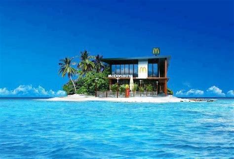An Island With A Mcdonald S Restaurant On It In The Middle Of The Ocean