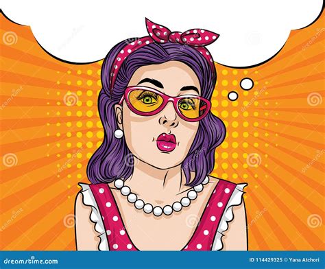 Vector Pop Art Illustration Of Beautiful Woman Thinking About Something