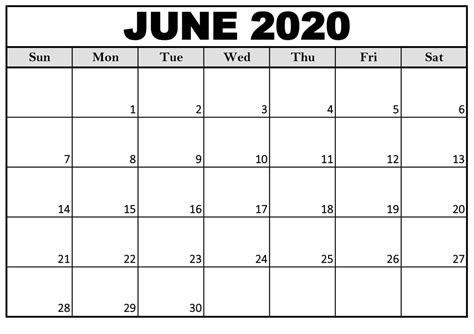 2020 June Blank Calendar | June calendar printable, Blank calendar pages, Monthly calendar template